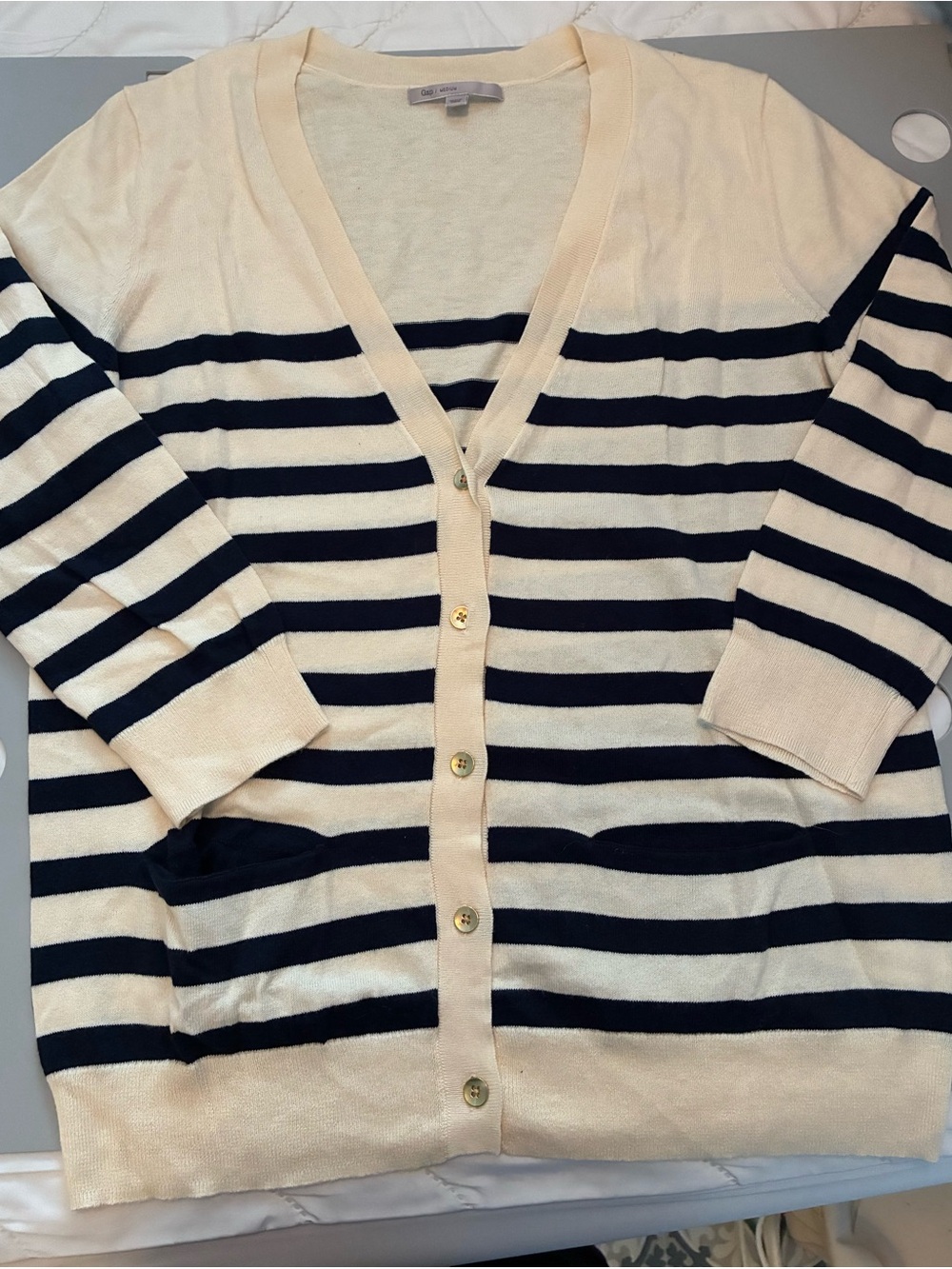 Gap Cotton/Silk Striped V-neck Cardigan